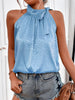 Summer Loose Printed Tank Tops Women Sleeveless Jacquard Halter Shirts Casual Lace Up Tops Female Elegant Holiday Blouse