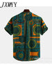 Summer Loose Shirt Men Color Ethnic Geometry Print Short Sleeve Pullover Casual Shirt Male Social Business Button Down Shirt Top