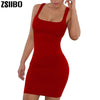 Summer Low Neck Dress Women's long Sleeve Sleeveless Tank Top Bodycon Mini Club Dress Dresses Casual Elegant Sheath Slim Dress