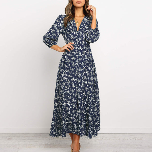 Summer Maxi Long Dress Women 2023 Floral Print Boho Chiffon Female Dresses Wrap Casual V-Neck Sexy Party Beach Longue Robe