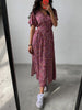 Summer Midi Dresses Women Long Print Floral Dress V Neck Split Tunic Dress Casual Short Sleeve Beach A-line Sundress