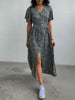 Summer Midi Dresses Women Long Print Floral Dress V Neck Split Tunic Dress Casual Short Sleeve Beach A-line Sundress