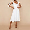 Summer Midi Floral Dress Women Sexy Backless Slip Dress V Neck Lace-up Split Dress Sleeveless White Print Woman Dress