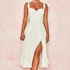 Summer Midi Floral Dress Women Sexy Backless Slip Dress V Neck Lace-up Split Dress Sleeveless White Print Woman Dress