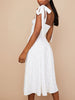 Summer Midi Floral Dress Women Sexy Backless Slip Dress V Neck Lace-up Split Dress Sleeveless White Print Woman Dress