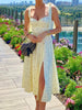 Summer Midi Floral Dress Women Sexy Backless Slip Dress V Neck Lace-up Split Dress Sleeveless White Print Woman Dress