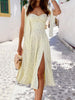Summer Midi Floral Dress Women Sexy Backless Slip Dress V Neck Lace-up Split Dress Sleeveless White Print Woman Dress