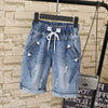 Summer Midi Jeans Woman Plus Size Capris Short Ripped Jeans For Women Beach Denim Harem Pants Lace Up Wide Leg Jeans Femme C3200