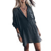 Summer Mini Dress Women Navy Blue Women Casual Solid Color Long Sleeve Pocket Loose Dress Street wear xxxl vestidos 2023