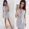 Summer New 2022 Women Striped Sashes Slim Sheath Dress Casual V-neck Sleeveless Mini A-Line Dresses Office Lady Female Vestidos