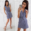 Summer New 2022 Women Striped Sashes Slim Sheath Dress Casual V-neck Sleeveless Mini A-Line Dresses Office Lady Female Vestidos