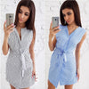 Summer New 2022 Women Striped Sashes Slim Sheath Dress Casual V-neck Sleeveless Mini A-Line Dresses Office Lady Female Vestidos
