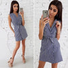 Summer New 2022 Women Striped Sashes Slim Sheath Dress Casual V-neck Sleeveless Mini A-Line Dresses Office Lady Female Vestidos