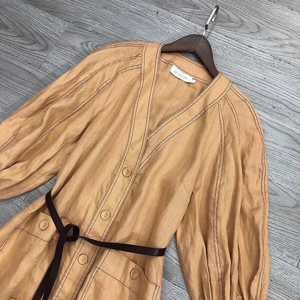 Summer Women's short Sleeve V Neck Temperament Cardigan Dress Slim Thin Mid-length Shirt Dresses