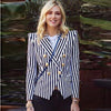 Summer  Long Sleeves Classic Stripe Fitted Suit Double Breasted Metal Lion Head Buckle Blazer