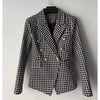Summer  Long Sleeves Classic Stripe Fitted Suit Double Breasted Metal Lion Head Buckle Blazer