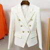 Summer  Long Sleeves Classic Stripe Fitted Suit Double Breasted Metal Lion Head Buckle Blazer