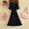 Summer Hollow Women's Stand-Up Collar Short-Sleeved Lace Dress Short-Sleeved Single-Breasted Waist-Length Dress