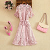 Summer Hollow Women's Stand-Up Collar Short-Sleeved Lace Dress Short-Sleeved Single-Breasted Waist-Length Dress
