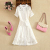 Summer Hollow Women's Stand-Up Collar Short-Sleeved Lace Dress Short-Sleeved Single-Breasted Waist-Length Dress