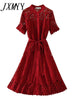 Summer Hollow Women's Stand-Up Collar Short-Sleeved Lace Dress Short-Sleeved Single-Breasted Waist-Length Dress