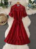 Summer Hollow Women's Stand-Up Collar Short-Sleeved Lace Dress Short-Sleeved Single-Breasted Waist-Length Dress