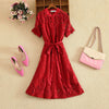 Summer Hollow Women's Stand-Up Collar Short-Sleeved Lace Dress Short-Sleeved Single-Breasted Waist-Length Dress