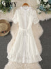 Summer Hollow Women's Stand-Up Collar Short-Sleeved Lace Dress Short-Sleeved Single-Breasted Waist-Length Dress