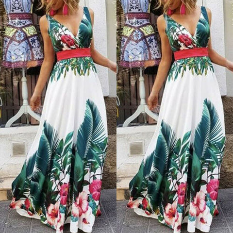 Summer  Lady Floral Boho Beach V Neck Print Dress Evening Party Sundress Long Dresses