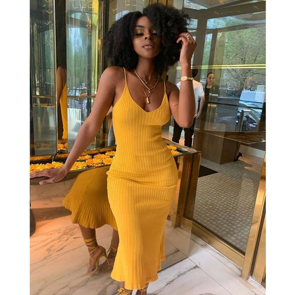 Summer  Sexy Commuter Casual Women's Wear V Collar Long Sling A Character Dress