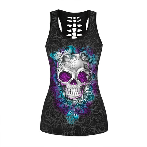 Summer New Skull Sexy Tank Top Digital Printing Hollow Tank Top Black Breathable Wild Loose Tops Casual fashion slim Women vest