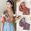 Summer Women Chiffon Shirt Korean Floral Print Ruffled Irregular Top Slim Short Summer Ladies Blouse Tops