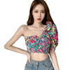Summer Women Chiffon Shirt Korean Floral Print Ruffled Irregular Top Slim Short Summer Ladies Blouse Tops