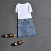 Summer Women's Clothing Set Cartoon Sequins Bows Appliques Twinset Set White Tees Tops And Denim Skirt Suits NS638