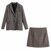 Summer Office Lady Houndstooth Blazer Suit Two Piece Set Skirts Women Single Breasted Plaid Blazer Chic High Waist Skirts Suits