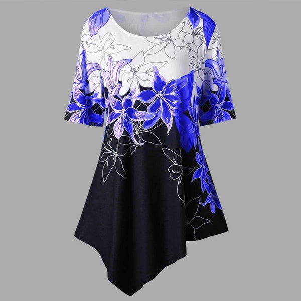 Summer Peplum Tops Women Clothing 2022 Tunic Blouse Loose Asymmetric Hem Floral Print Shirt Casual Blusas Femininas Plus Size