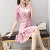 Summer Pink 2 Piece Suits Plus Size Print Half Sleeve Office Blazer + Skirt Set Casual Two Pieces Pant Sets Ladies Suit Y422