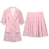 Summer Pink 2 Piece Suits Plus Size Print Half Sleeve Office Blazer + Skirt Set Casual Two Pieces Pant Sets Ladies Suit Y422