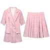 Summer Pink 2 Piece Suits Plus Size Print Half Sleeve Office Blazer + Skirt Set Casual Two Pieces Pant Sets Ladies Suit Y422