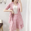 Summer Pink 2 Piece Suits Plus Size Print Half Sleeve Office Blazer + Skirt Set Casual Two Pieces Pant Sets Ladies Suit Y422