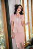 Summer Pink Blazer Women Business Suits Formal Office Suits Work Wear Ladies Skirt and Jacket Sets Short Sleeve