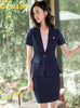 Summer Pink Blazer Women Business Suits Formal Office Suits Work Wear Ladies Skirt and Jacket Sets Short Sleeve