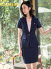 Summer Pink Blazer Women Business Suits Formal Office Suits Work Wear Ladies Skirt and Jacket Sets Short Sleeve