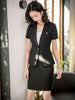 Summer Pink Blazer Women Business Suits Formal Office Suits Work Wear Ladies Skirt and Jacket Sets Short Sleeve