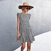 Summer Plaid Dress Women Sleeveless Checkered A-line Dress Casual Crew Neck Black Woman Dress Loose Holiday Beach Short Sundress