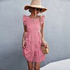 Summer Plaid Dress Women Sleeveless Checkered A-line Dress Casual Crew Neck Black Woman Dress Loose Holiday Beach Short Sundress