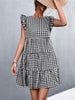 Summer Plaid Dress Women Sleeveless Checkered A-line Dress Casual Crew Neck Black Woman Dress Loose Holiday Beach Short Sundress