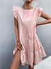Summer Plaid Dress Women Sleeveless Checkered A-line Dress Casual Crew Neck Black Woman Dress Loose Holiday Beach Short Sundress