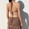 Summer Pleated Bodysuit Suit Set Women Two Piece Halter Camis Cropped Triangle Skirt Suits Sets Woman Pink Brown Black