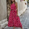 Summer Polka-Dot Long Dress Women Casual Strapless Maxi Dress Sleeveless Vacation Beach Dress Female Lace Up Dresses